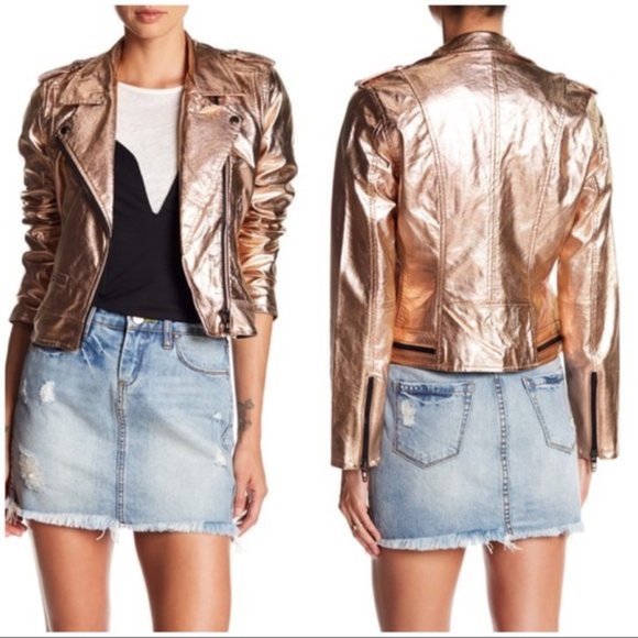 Blank NYC Jackets & Blazers - BlankNYC Rose Gold Jacket Leather Moto Jacket Sz S